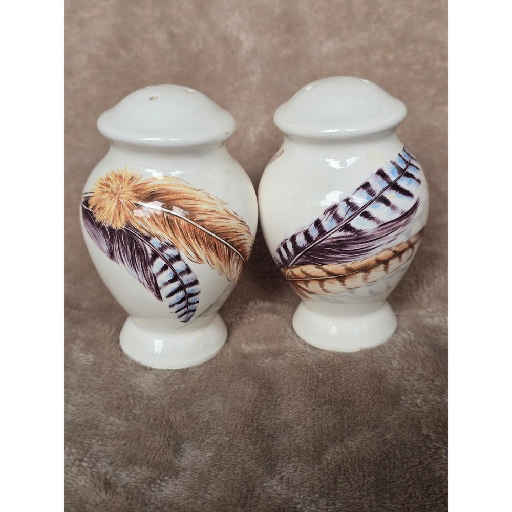 Ceramic Feather Salt and Pepper Shakers Set White Nature Design Pier 1
